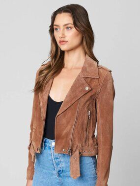 Blank NYC Coffee Bean Brown Suede Leather Zip-Front Biker Moto Jacket XS $400